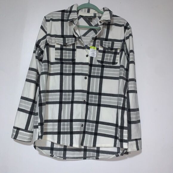 women's soft Eddie Bauer Venture Fleece Button Front Shirt size M Natural Plaid - Picture 5 of 11